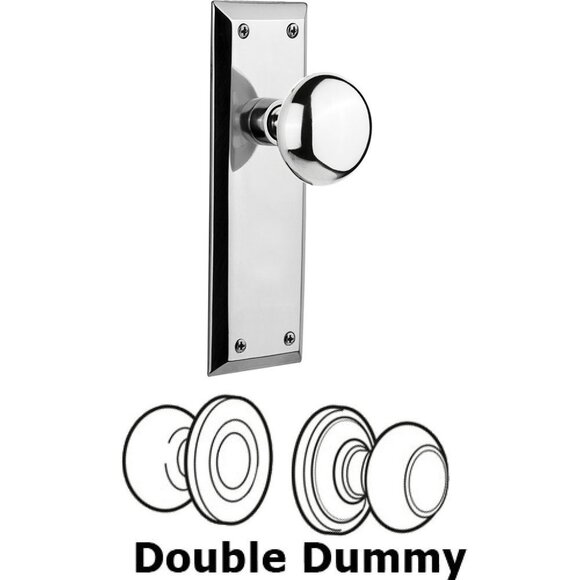 Nostalgic Double Dummy NIB New York Plate Door Knob in Bright Chrome NIB 2 avail